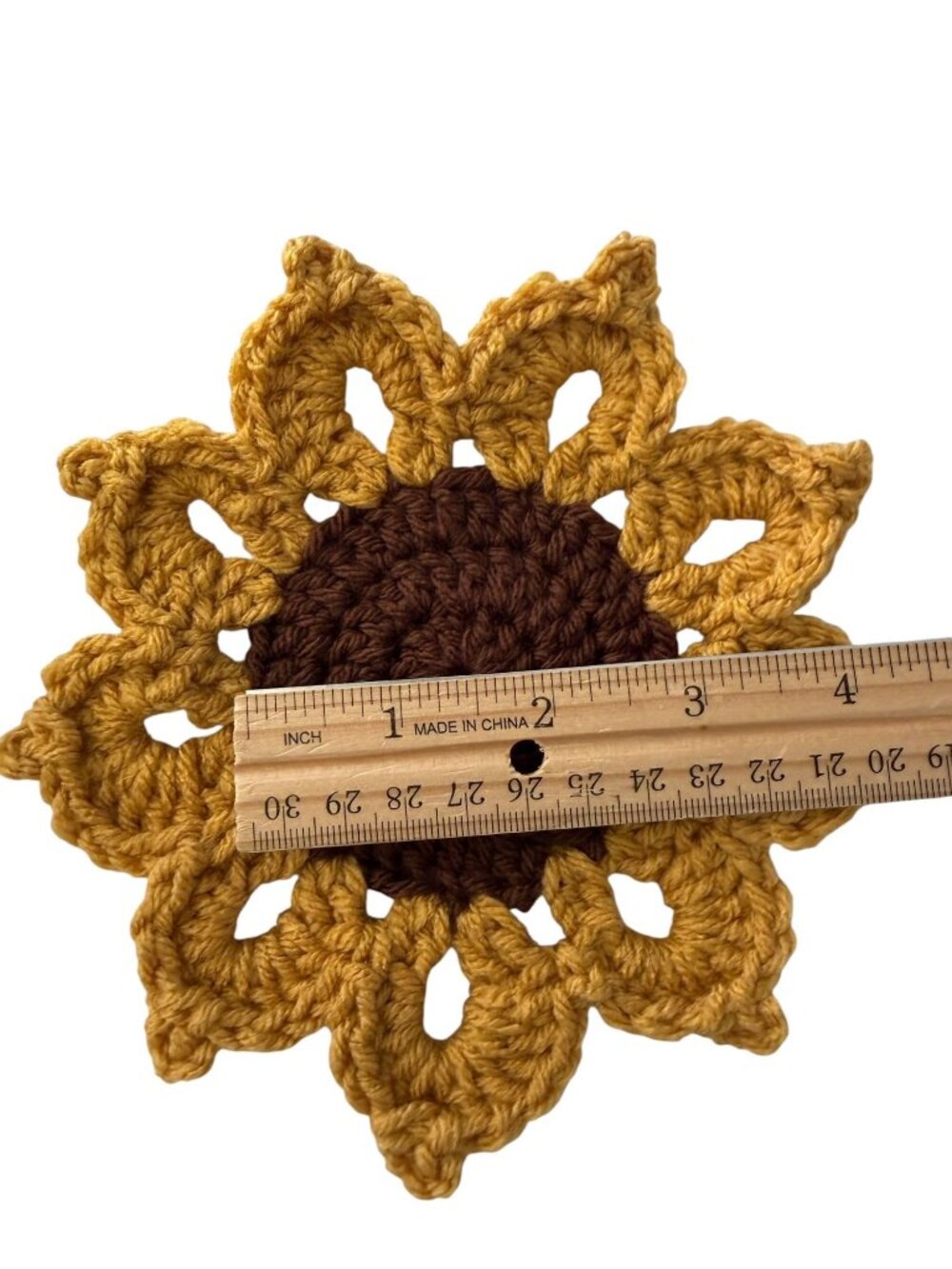 Handmade Crochet Sunflower Coasters Set Of 6 Decorative Yellow Gold Brown 6" - Picture 8 of 9